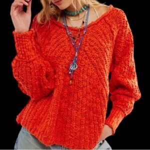 Free People | FP In A Swirl Sweater Oversize Orange Slouchy Sweater NWT XS